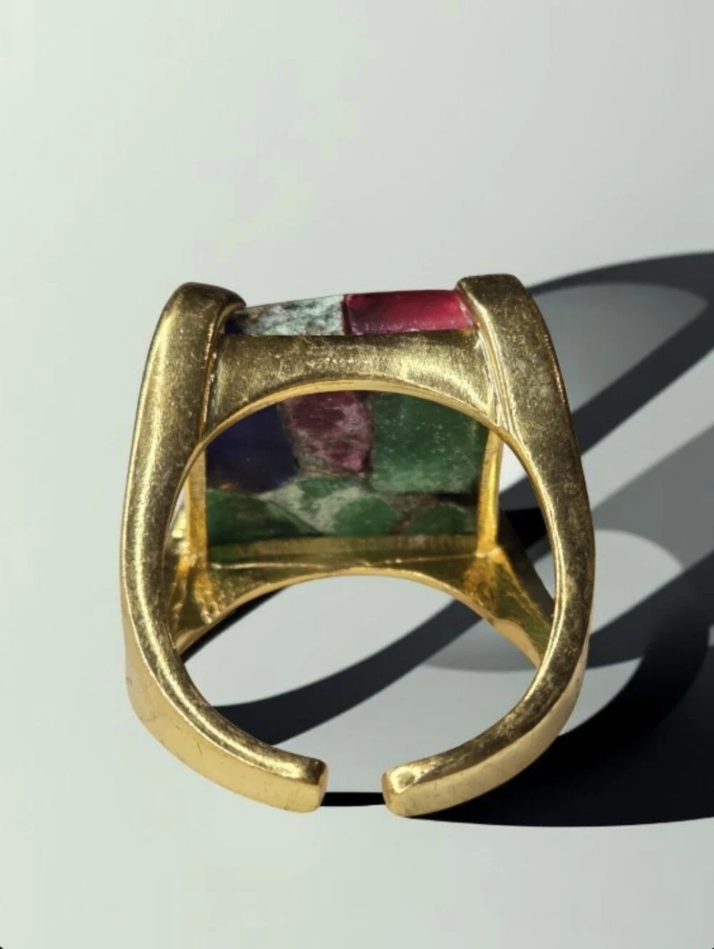 18k Gold Plated Artisan Mohave Turquoise Statement Ring